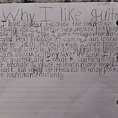 a thank you card from one of our students